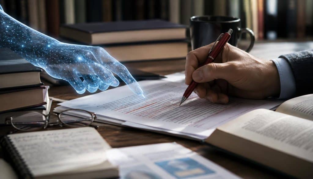Scientist proofreading a research article after using ChatGPT in academic writing